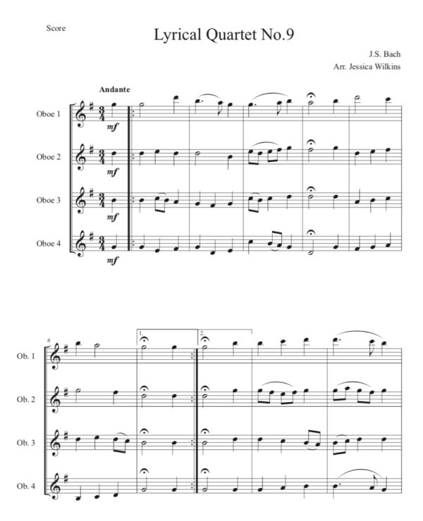 Bach Lyrical Oboe Quartet No.9 (Digital Download)