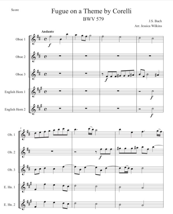 Bach Fugue on a Theme by Corelli BWV 579 - Oboe & English horn Quintet (Digital Download)