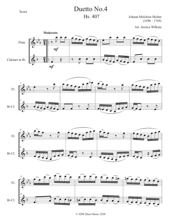 Molter Duetto No.4 Hs. 407 - Flute & Clarinet (Digital Download)
