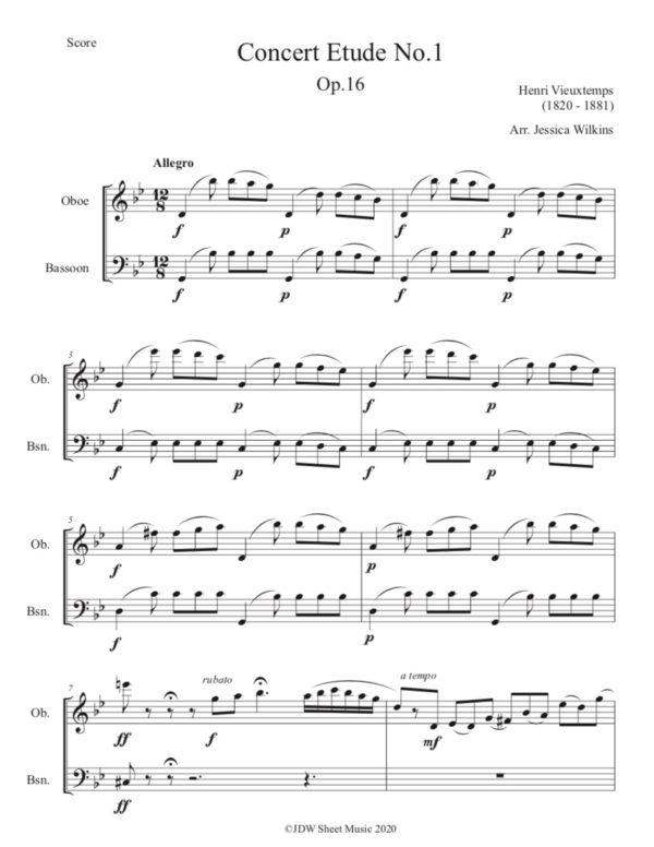 Vieuxtemps Concert Etude No.1 - Oboe & Bassoon (Digital Download)