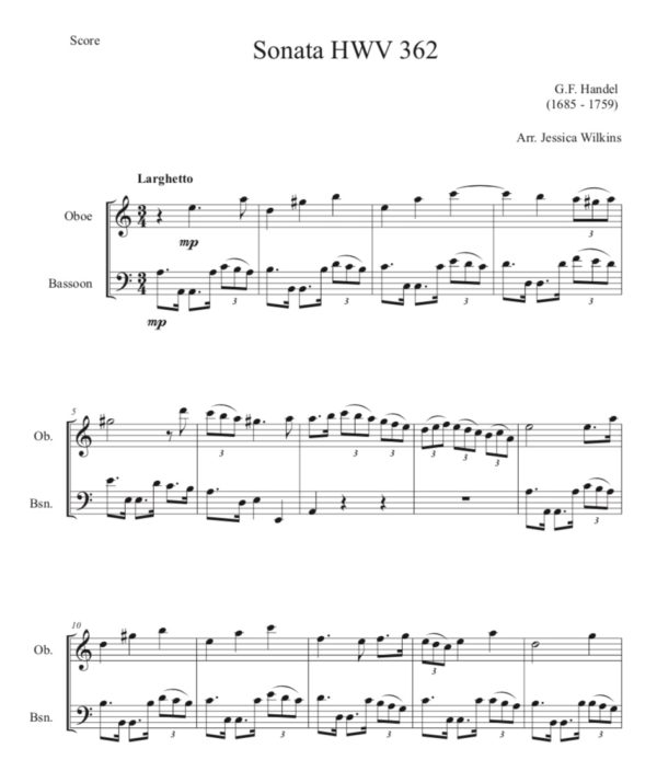 Handel Sonata HWV 362 - Oboe & Bassoon Duet (Digital Download)