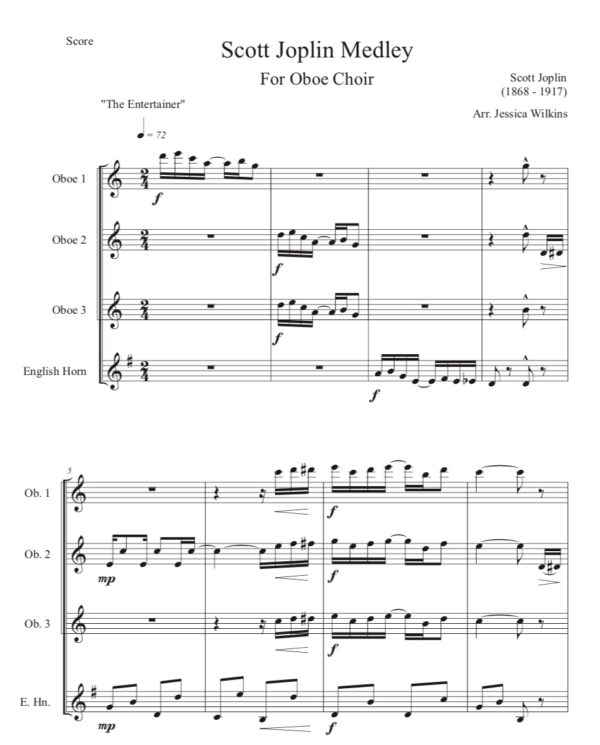 Scott Joplin Medley - Oboe Choir (Digital Download)