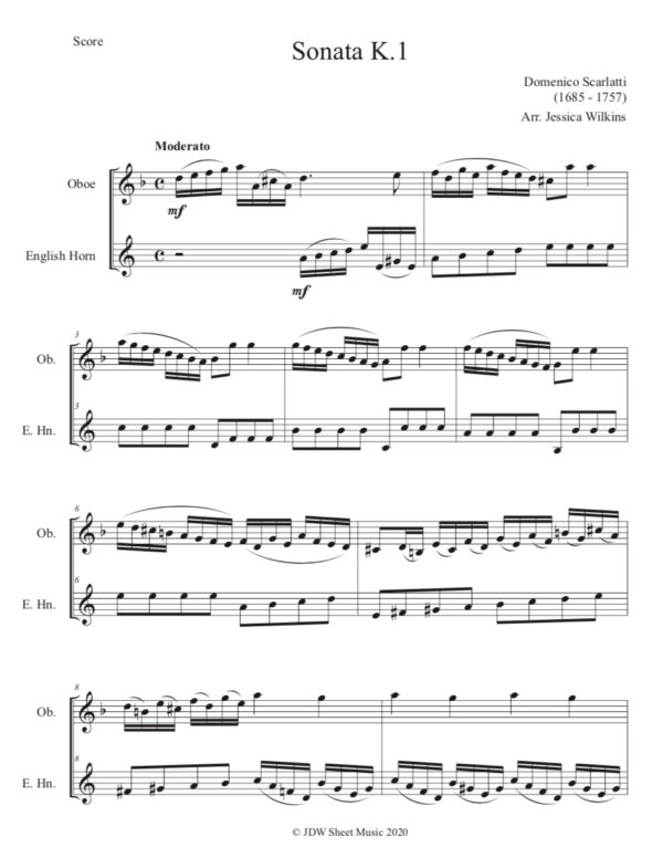 Scarlatti Sonata K.1 - oboe & english horn duet (Digital Download)