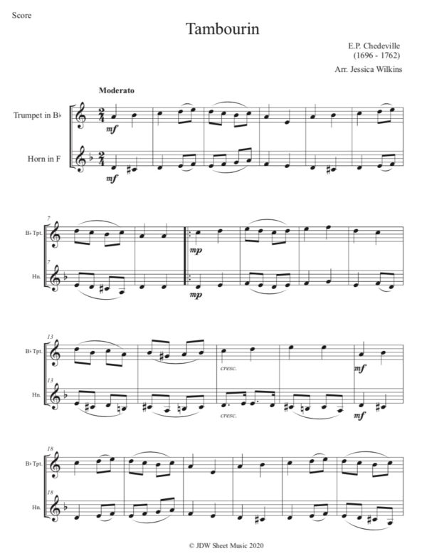 Chedeville Tambourin - Trumpet & French horn duet (Digital Download)