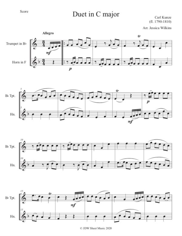 Kunze Trumpet & Horn Duet in C major (Digital Download)