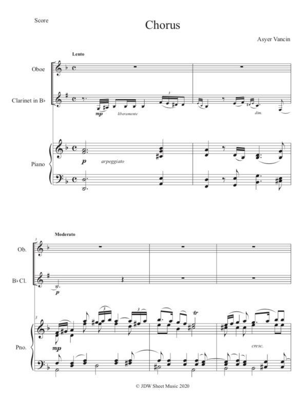Vancin Chorus Chant du Levant - Oboe, Clarinet, Piano (Digital Download)