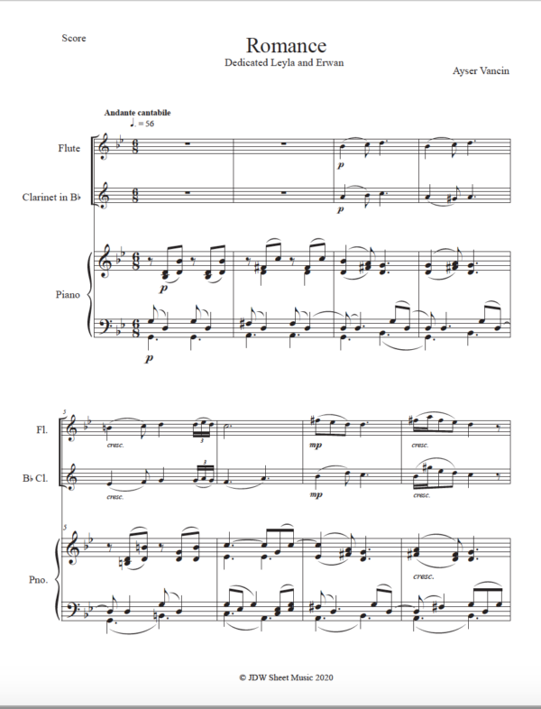 Vancin Romance - Flute, Clarinet, Piano (Digital Download)